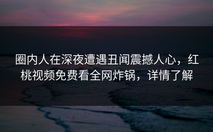 圈内人在深夜遭遇丑闻震撼人心，红桃视频免费看全网炸锅，详情了解
